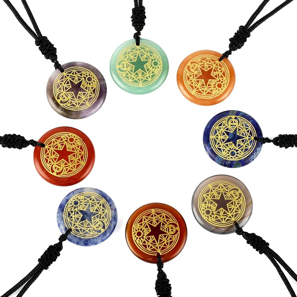

30 мм натуральный камень гравировка Fate Astrolabe Magic Array солнце Звезда Луна орбитальная круглая подвеска ожерелье астрологическая фотография