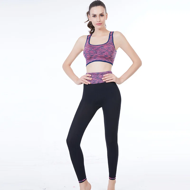 

2 Piece Yoga Sets Women's Sports Fitness Clothes Section Dyed Running Crop Top Bra Vest& Cycling Pant Leggings Female Tracksuit