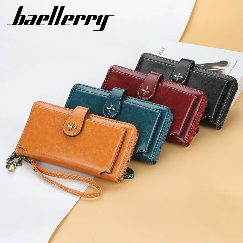 2020 New Oil Wax Leather Women Long Wallet Baellerry Brand Money Clutch Bag Zip Tassel Purses for Coin Cash Card Holders Luxury | Багаж и