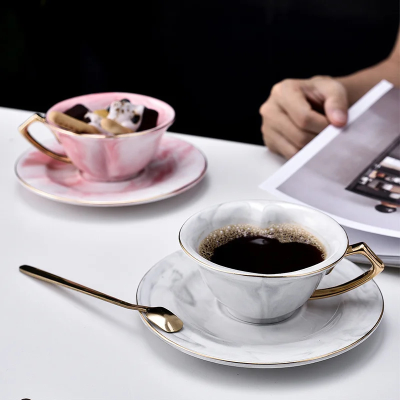 Европейская мраморная керамическая кофейная чашка с блюдцем молочный чай в