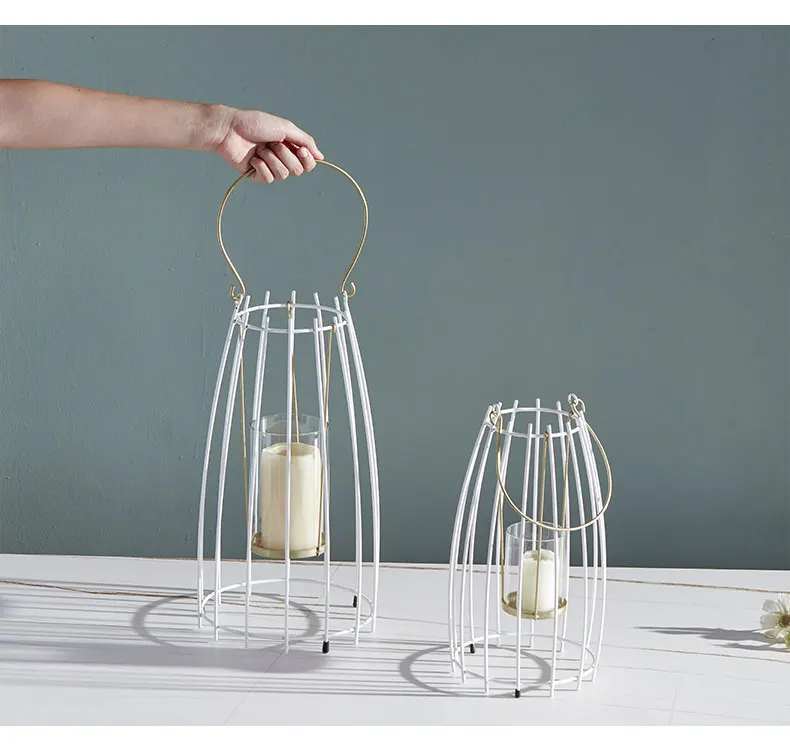 

Lantern Candle Holder Glass Nordican Metal Hanging Candle Holder Iron Modern Portacandele Decoration Home WE50ZT