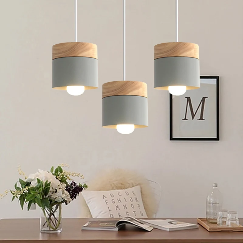 E27 Подвесная лампа Деревянный Макарон подвесной светильник Гостиная Спальня