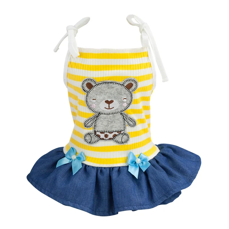Pet весенне летнее платье в полоску с рисунком милого медведя лeт бeз рyкaвoв нa