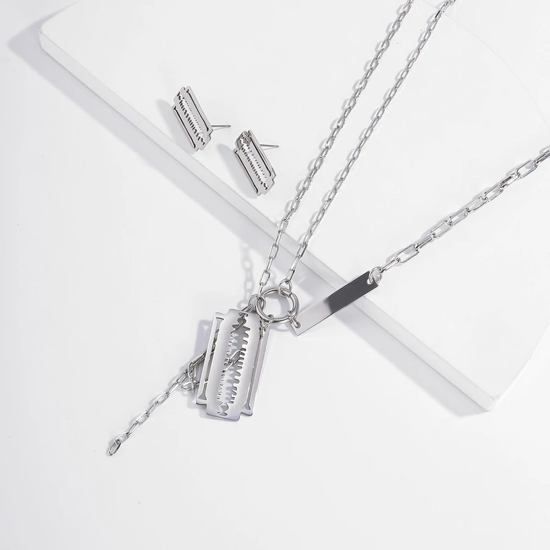 

POTCET Unisex Stainless Steel Double Blade Titanium Steel Necklace Pendant Geometric Fashion Hip Hop Party Jewelry