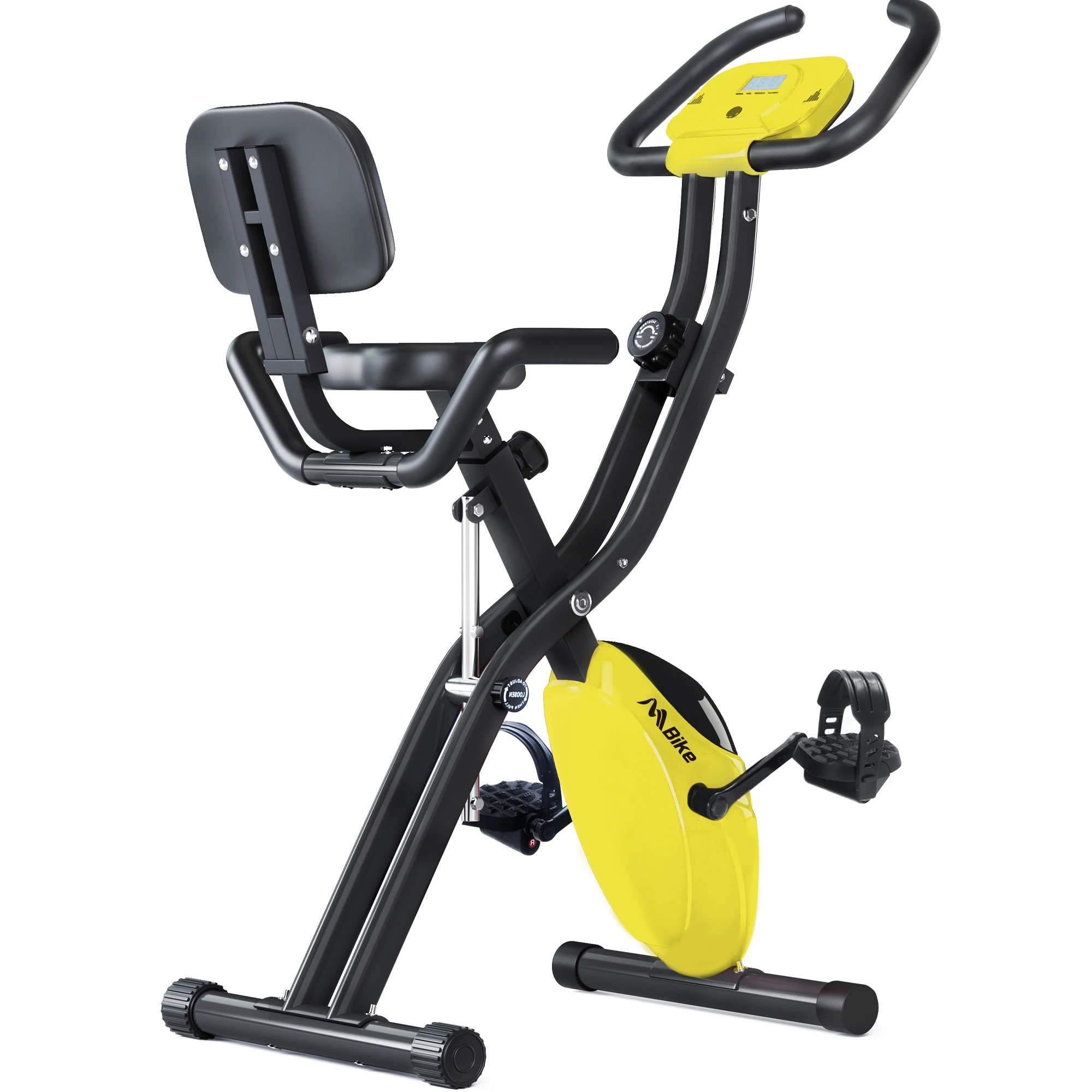

Folding Exercise Bike, Fitness Upright and Recumbent X-Bike with 10-Level Adjustable Resistance, and Backrest