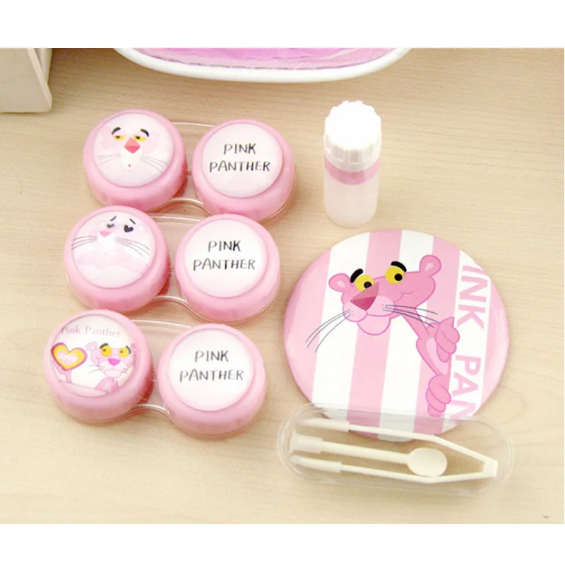 Милый розовый чехол для контактных линз с мультяшным рисунком простой