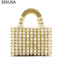 beading women evening bags hollow out style bucket design party handbags pearl new arrival wedding day clutch