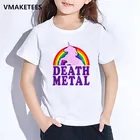 Детская летняя футболка для девочек и мальчиков, Детская футболка с радужным единорогом и принтом смерти из металла, Повседневная Забавная детская одежда