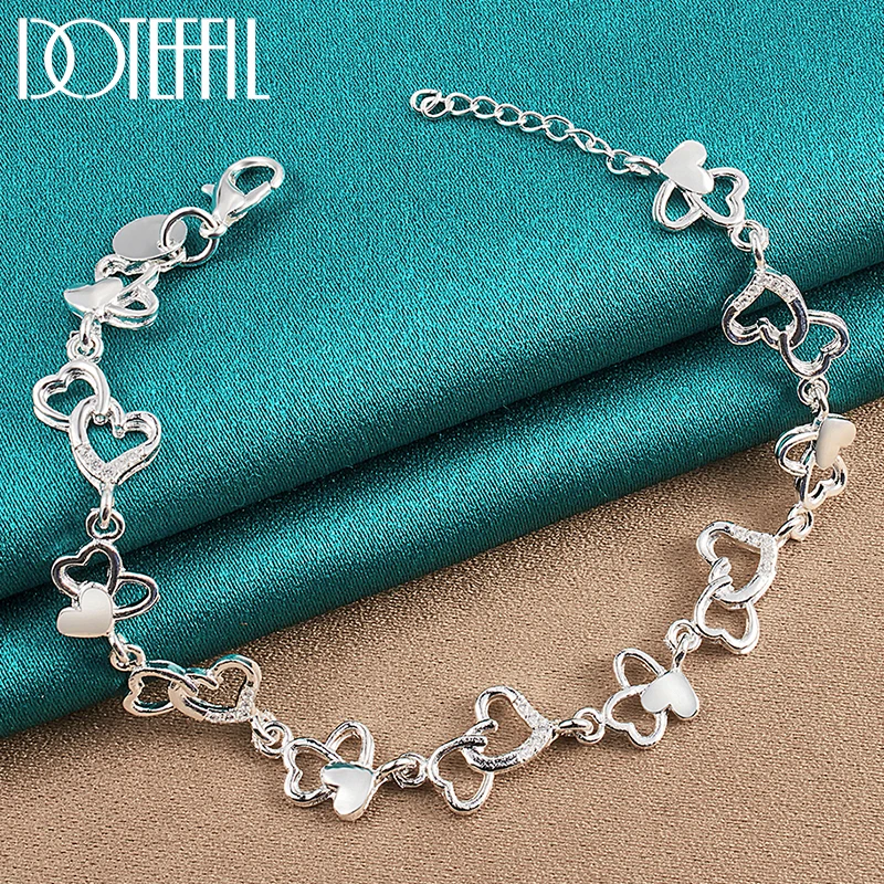 

DOTEFFIL 925 Sterling Silver Full Heart Love AAA Zircon Chain Bracelet For Women Wedding Engagement Party Fashion Jewelry