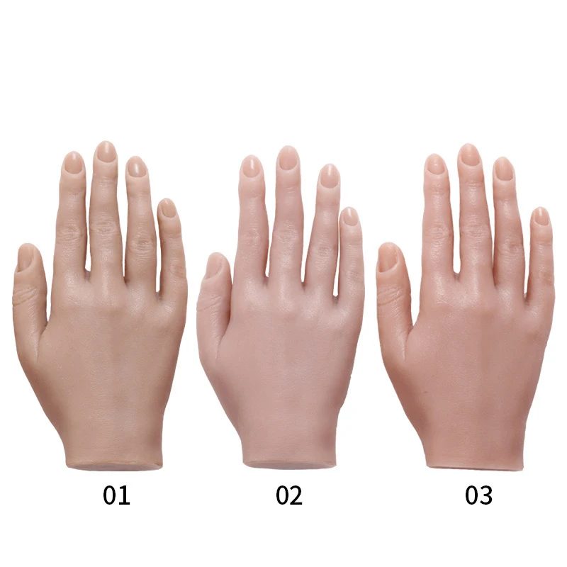 High Simulation Silicone Hand Model For Nail Art Practice 3D Mannequin With Flexible Finger Adjustment Display with nail tips