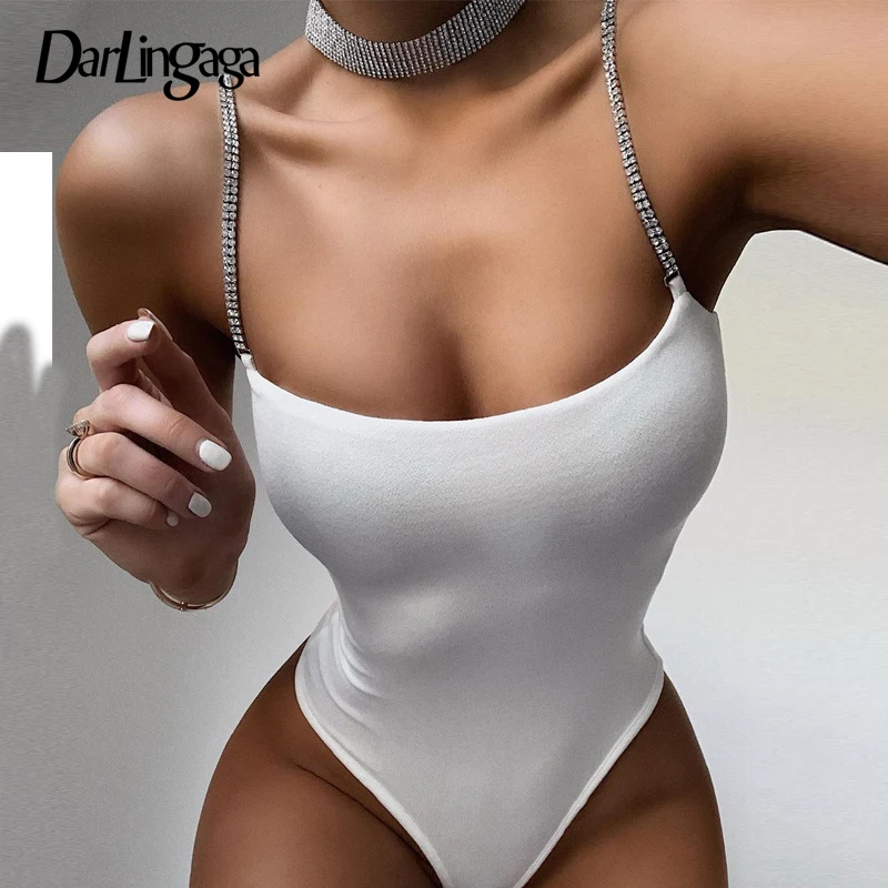

Darlingaga Rhinestone Strap Skinny Summer Bodysuit Women Fashion Sexy Bodies Club Party Bodysuits Tops Bodycon Body Sleeveless