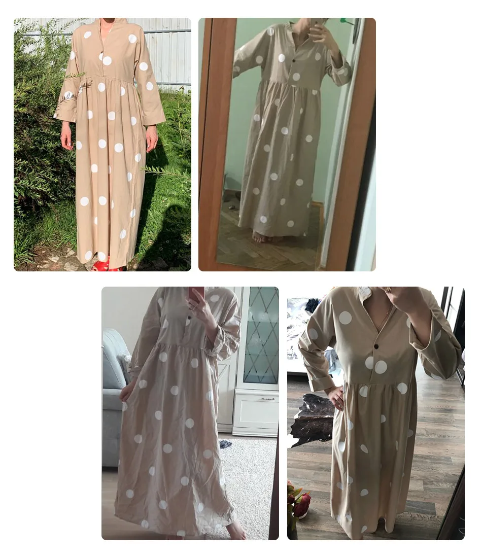 

Polka Dot Maxi Dress V-Neck Long Sleeve Casual Boho Beach Dress Plus Size Women Fashion Elegant Button Down Loose Office Dress