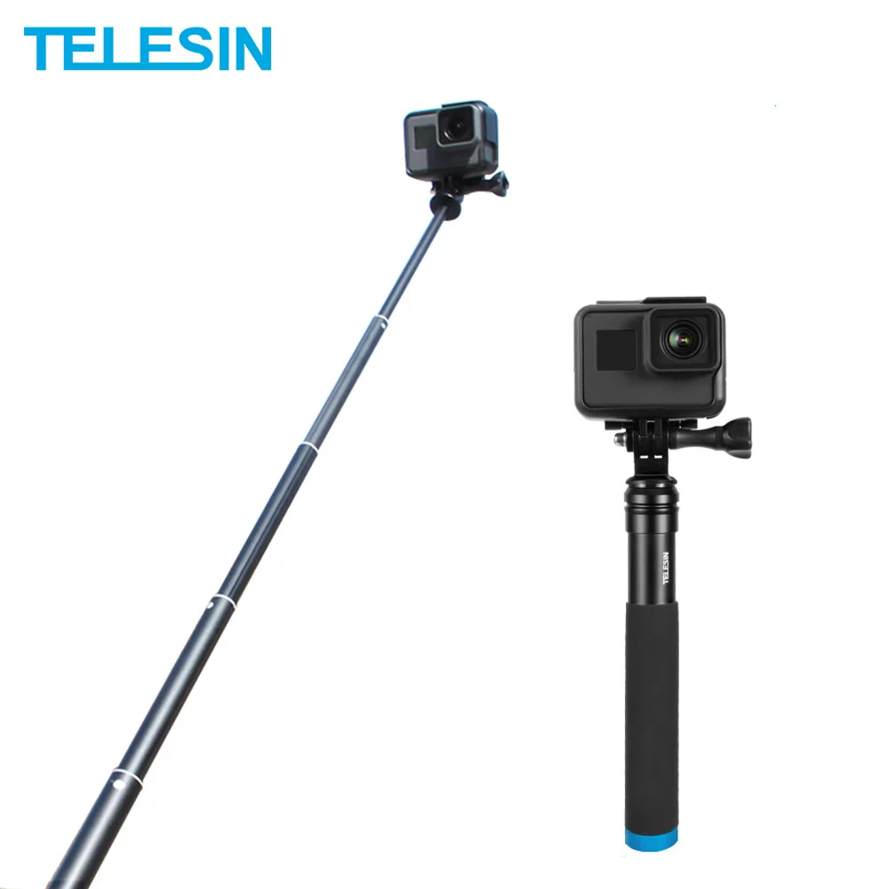 

Aluminum Alloy Extendable Handheld Selfie Stick Telescoping Pole for GoPro Hero 10 9 8 7 6 5 OSMO Yi SJCAM Eken Action Camera