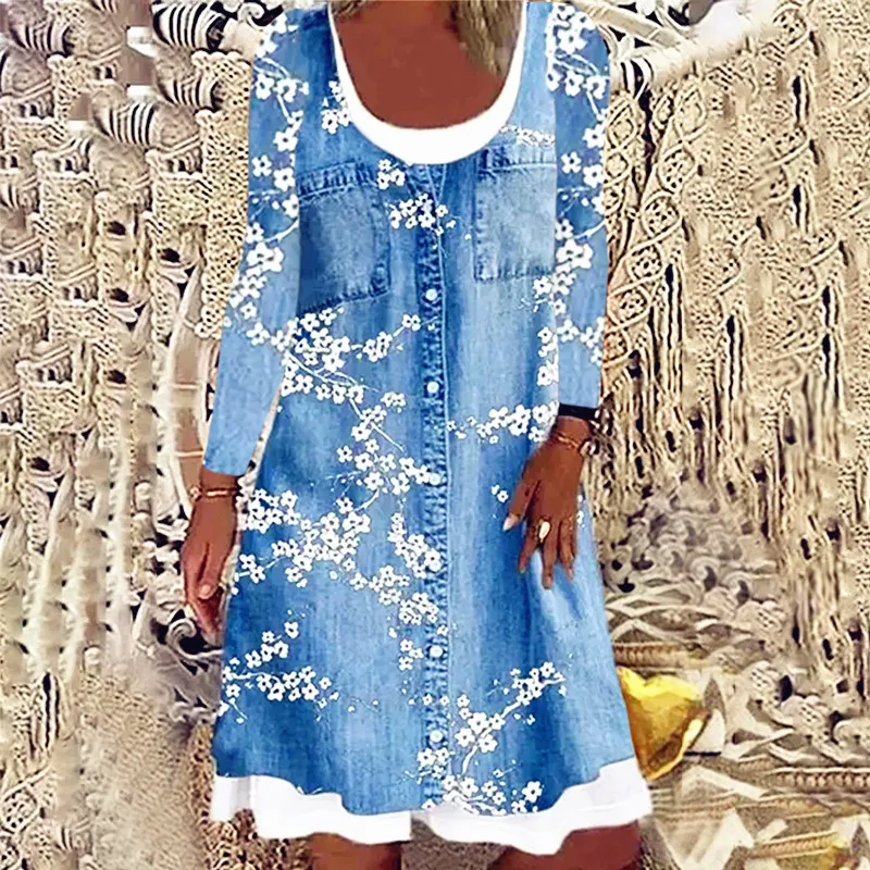 

Women 2021 Loose Pocket Boho Vintage Ruffles Befree Printed Dress Full Long Sleeve Spring Party Beach Midi Dresses Plus Sizes