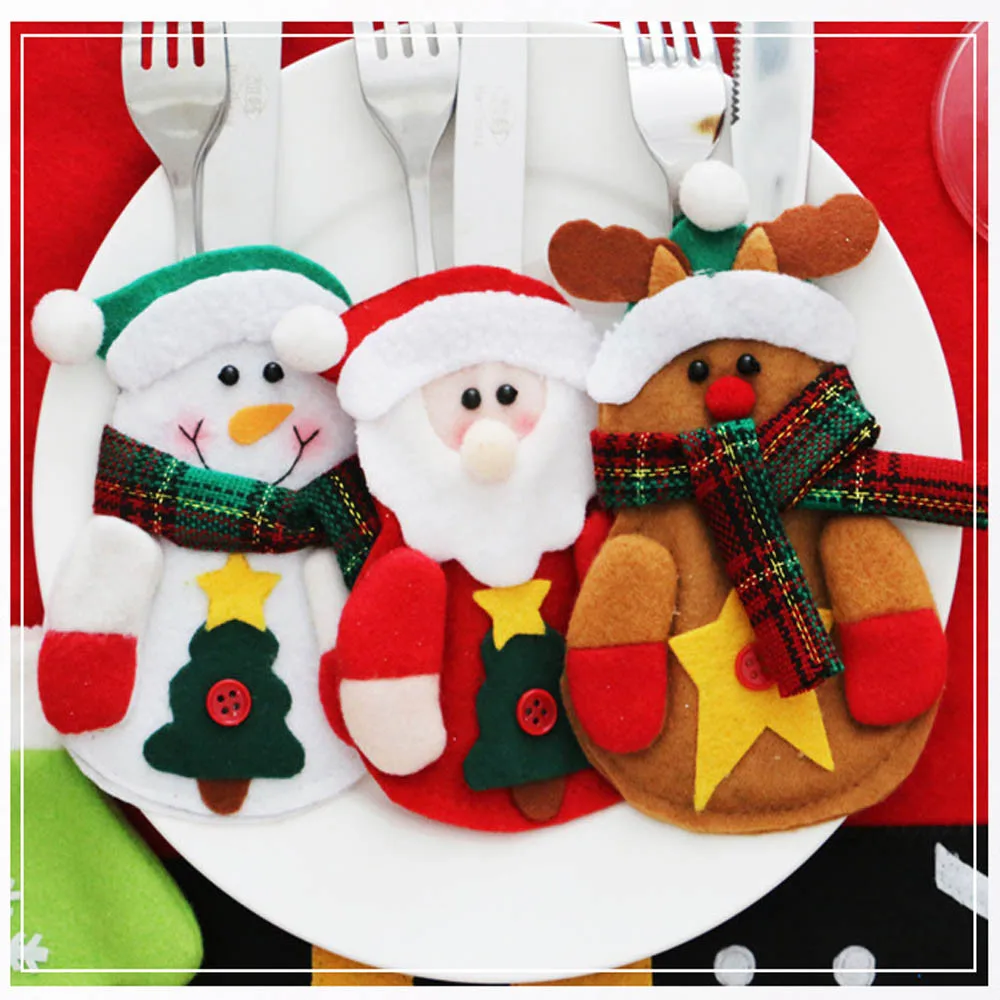Рождественские кармашки для столовых приборов чехол Снеговик Санта Клаус