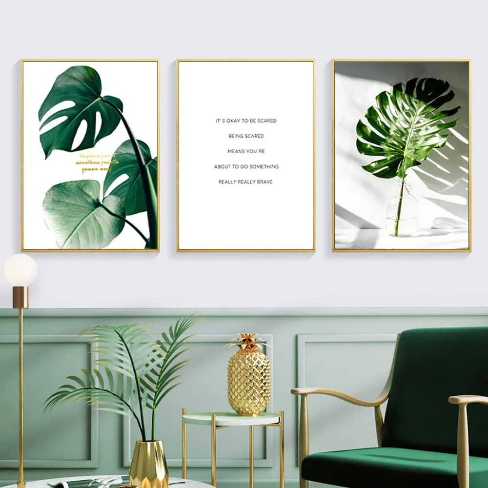Зеленый Растительный Холст Картина скандинавские постеры и принты пейзаж постер