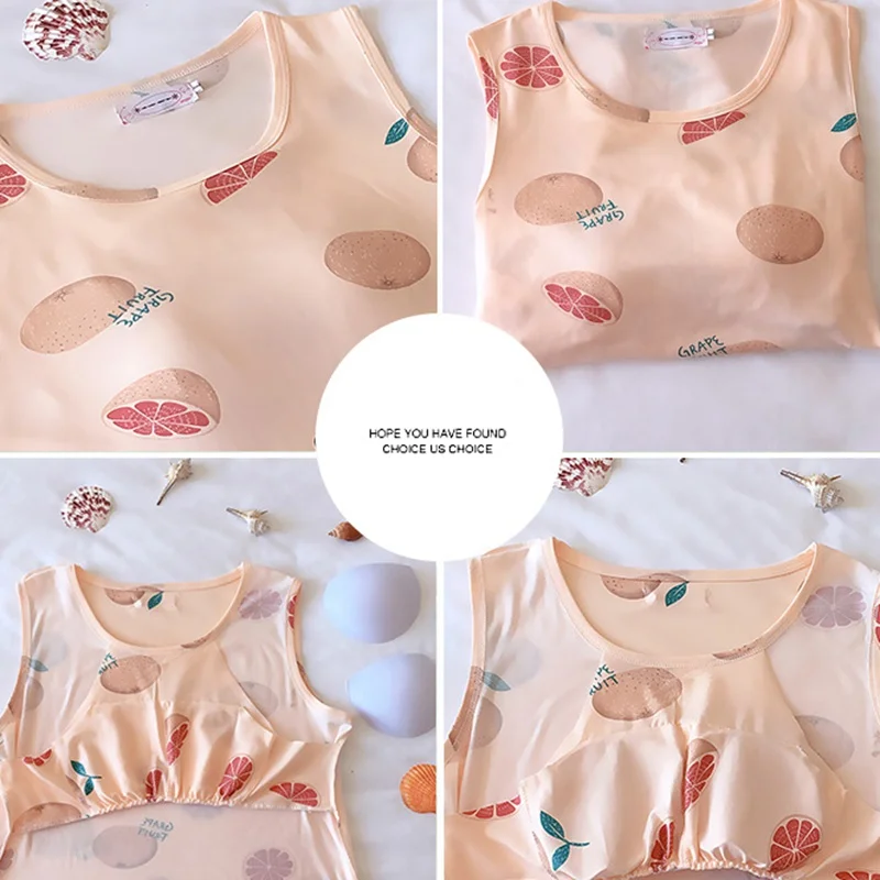 

Nightdress With Chest Pad 2020 Summer Thin Cute Cartoon Print Nightdresses Female O Neck Sleepwear