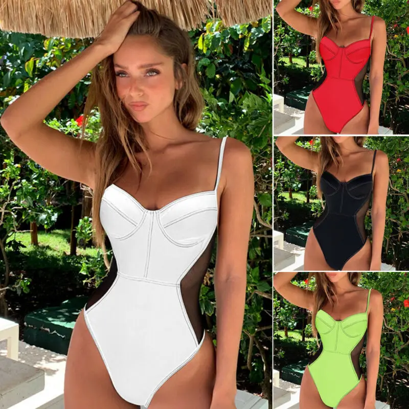 Сексуальный женский сплошной цельный купальник сетчатая повязка бикини