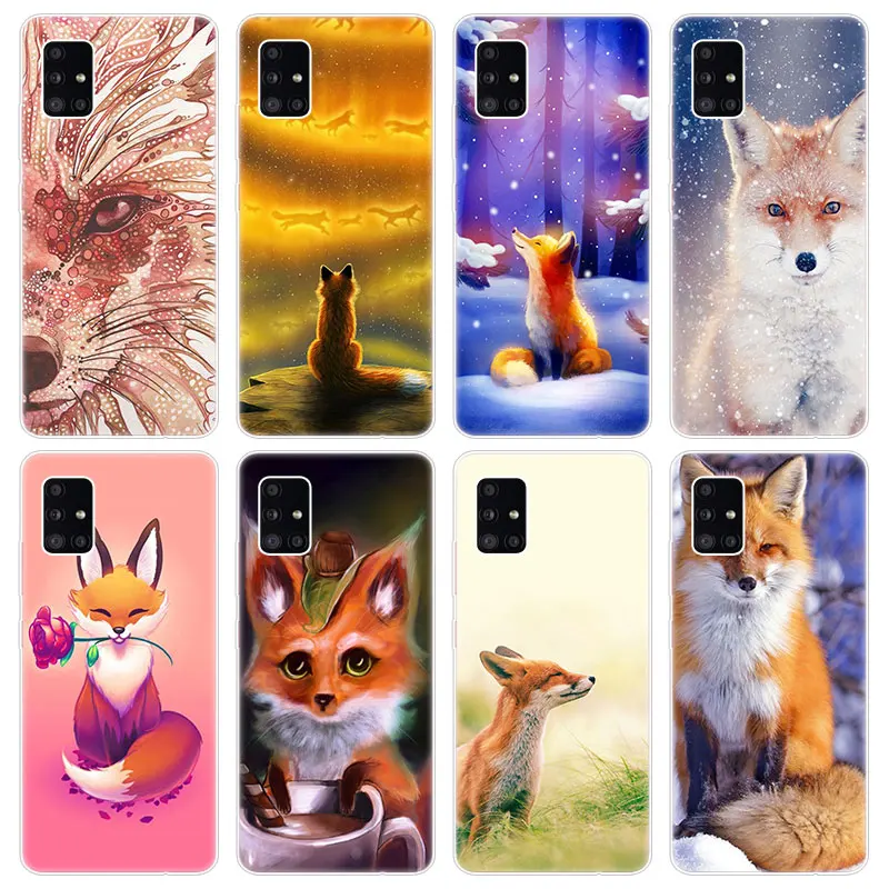 Мягкий чехол Animal Cute fox для Samsung Galaxy A12 A02 A03S A21S A22 A32 A52 A72 A82 Quantum 2 S21 Plus FE Ultra M32 M12.