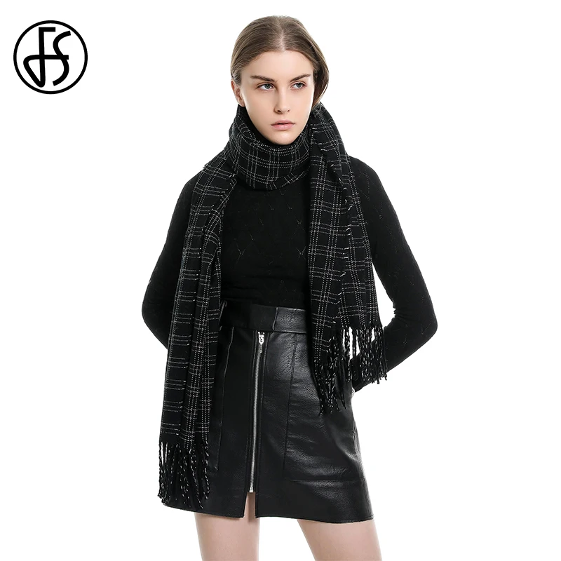 

FS Luxury Brand Plaid Scarf Women 2020 Winter Warm Cashmere Scarves Neck Warmer Foulard Femme Black White Blanket Shawls Stoles