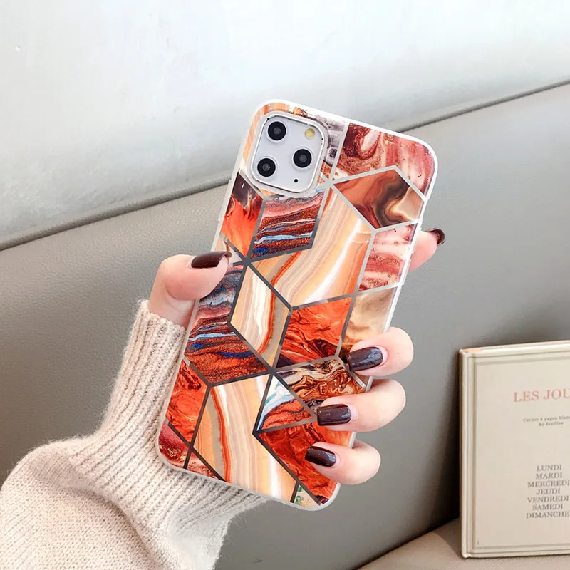 T50 N1986N для iPhone 11 Pro X XR XS Max 6 6s 7 8 Plus чехол для телефона Роскошные геометрические сплайсы мрамор гальванические блестящие IMD Для iPhone X - Цвет: T50
