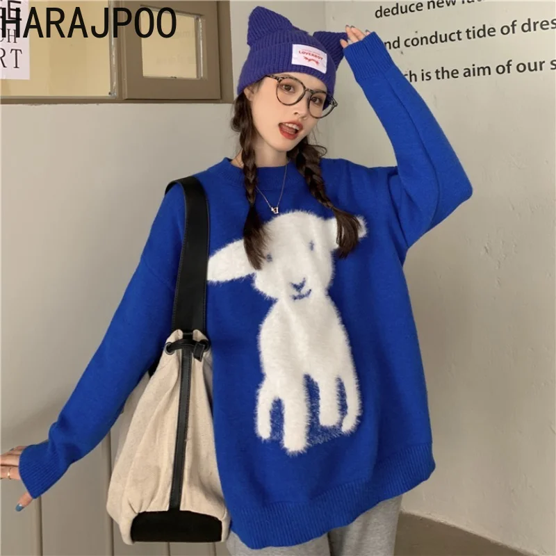 Свитера Harajpoo женские с мультяшным принтом новые корейские синие длинным рукавом