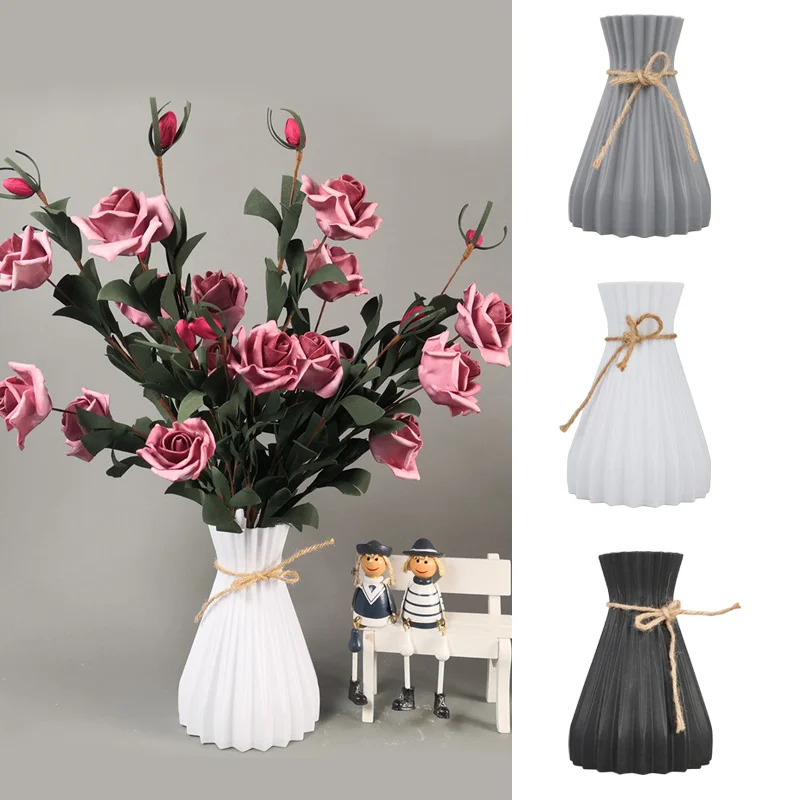 

Vase decoration household plastic vase white rattan new waist vase crafts vase decoration home flower girl basket for wedding