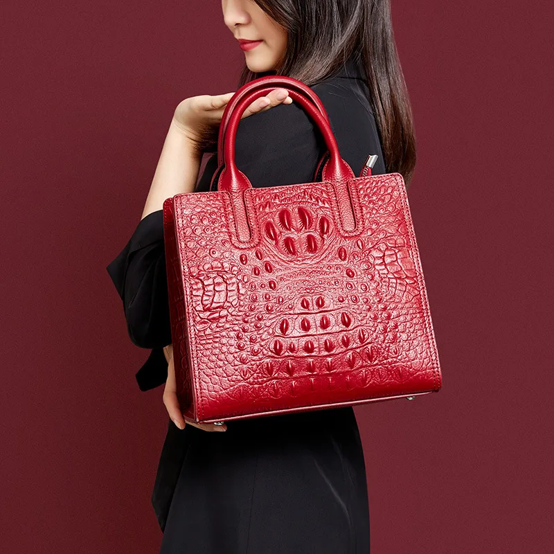 

BRIGGS Vintage Crocodile Pattern Women Handbag Genuine Leather Bussiness Lady Shoulder Crossbody Bags High Quality Casual Totes
