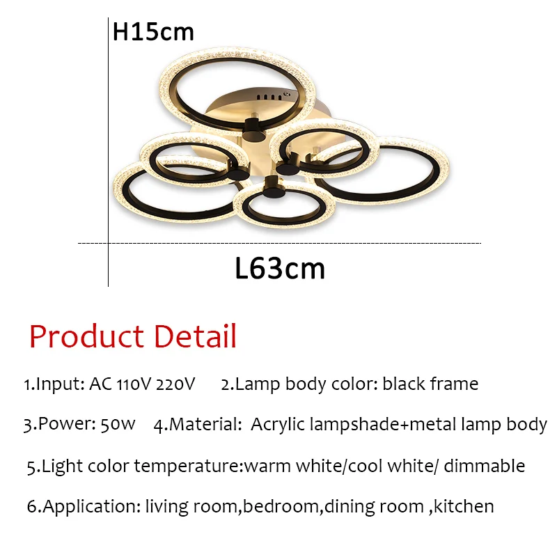 

Modern Led Chandelier 6 Circle Lamp Acrylic Ceiling Chandelier Lighting for Living room Bedroom Dining room Lighting Fixtures