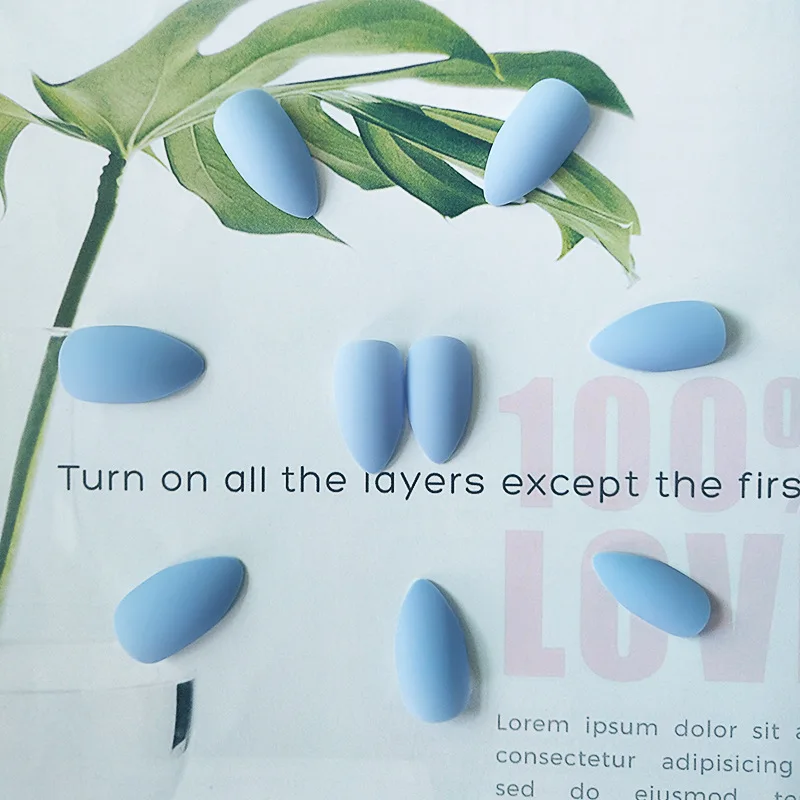 24 шт./компл. матовые небесно голубые накладные ногти многоразовые ультратонкие