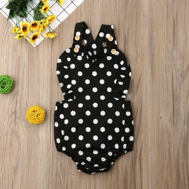 Детский комбинезон с оборками для новорожденных девочек в горошек рукавами и