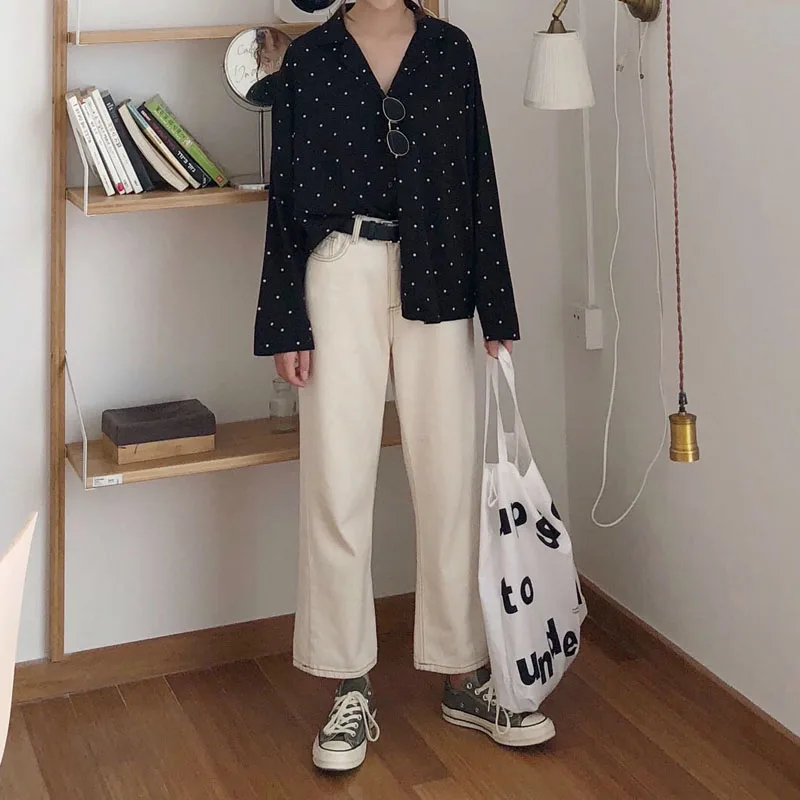 Gagaok Women Office Lady Blouse Spring Autumn New Notched Polka Dot Chiffon Loose Casual Sweet Wild Female Fashion Korean Shirts | Женская