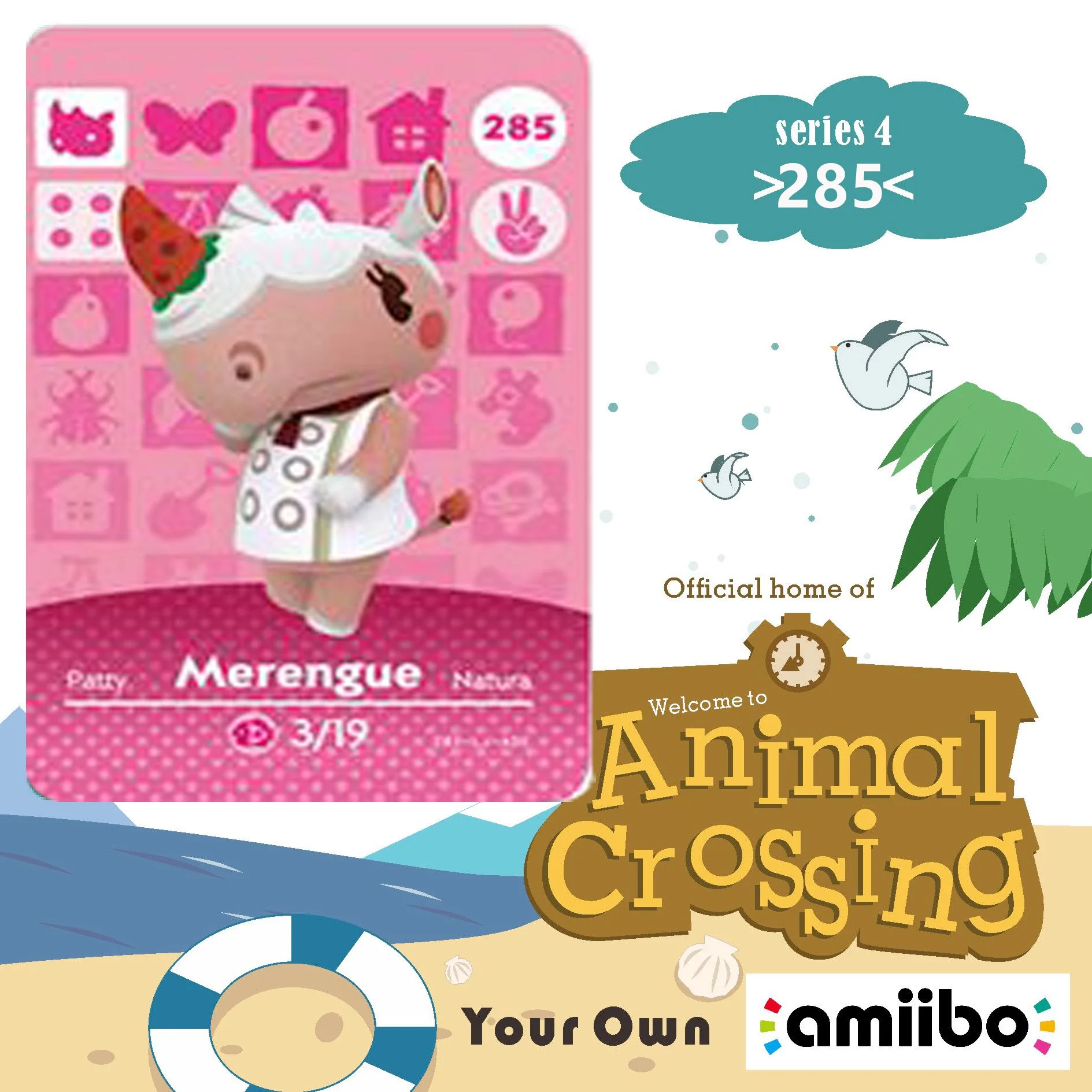 285 Merengue Amiibo карты животных пересечение серии новых горизонтов работы для Ns