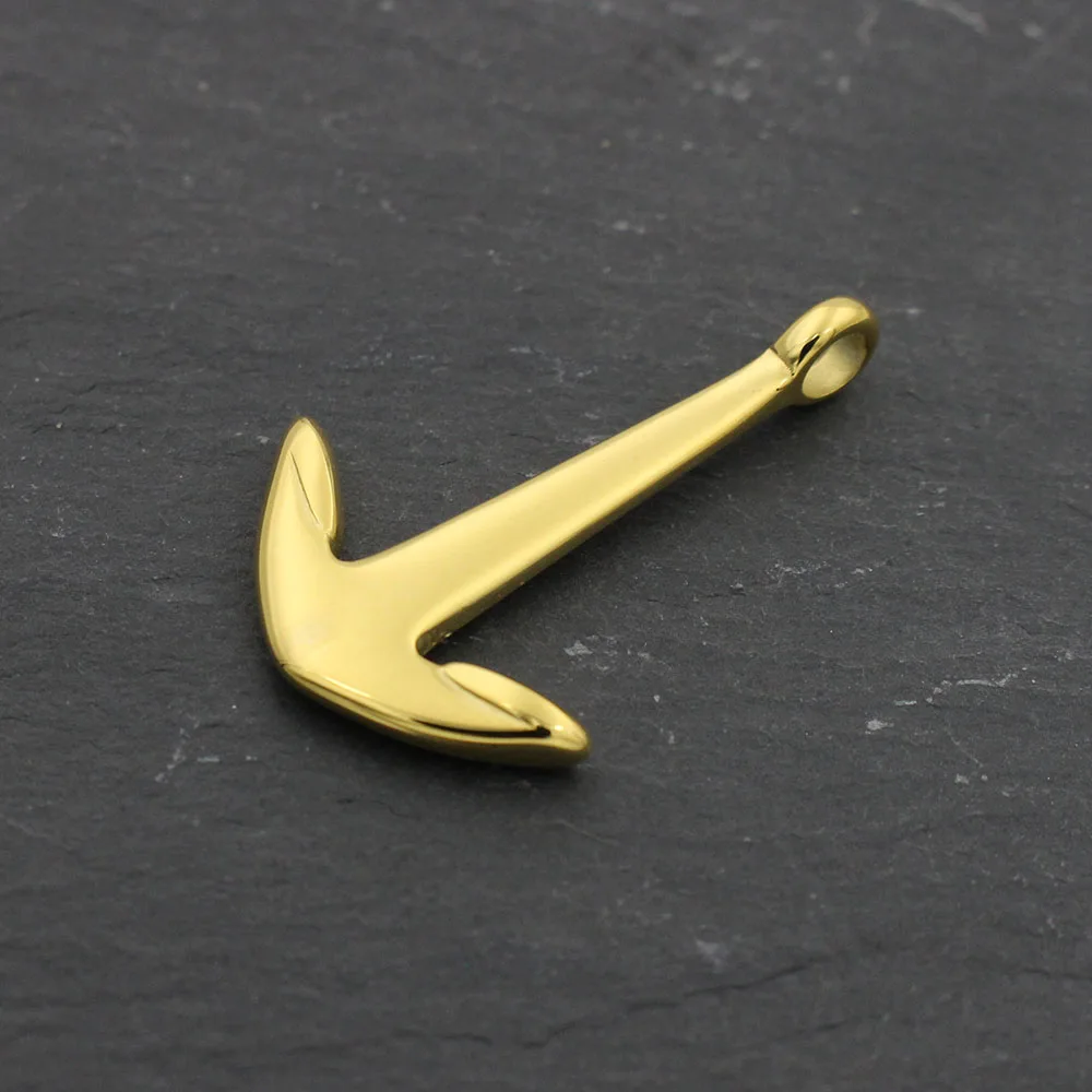 Gold 4 мм отверстие 316L Нержавеющая Сталь Серебряный тон якорь кулон подходит DIY кожаный браслет шармы-соединители и изготовление ювелирных ожерелий - Цвет: Gold