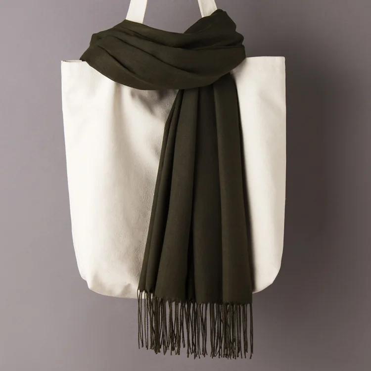 Dark armygreen Scarf Women Solid Color Cashmere Scarves with Tassel Autumn New Soft Warm Lady Girls Wraps Thin Long Scarf Female Shawl Men Scarf - Цвет: Dark armygreen Scarf