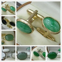 natural oval agate emerald gems cufflinks wedding party men shirt cuff links