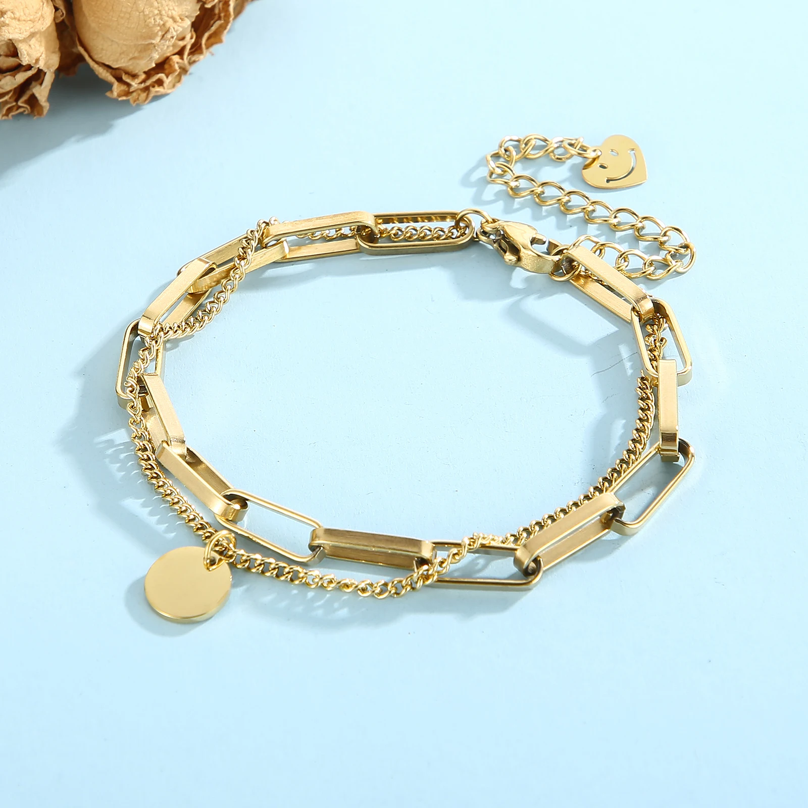 

Trendy Coin Bracelets Stainless Steel Rectangular Chain Bracelet Party Jewelry For Women 2021