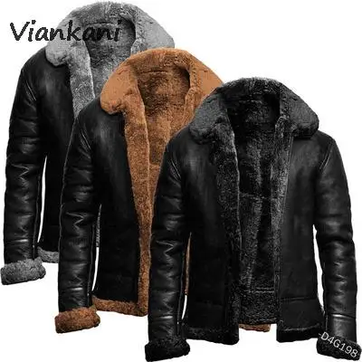 

Man's Winter PU Jackets Fashion Loose Zipper Fleece-Lined Lapel Men Coats Vintage Casual Motorcycle Warm Outwear 2022 Hot Sale