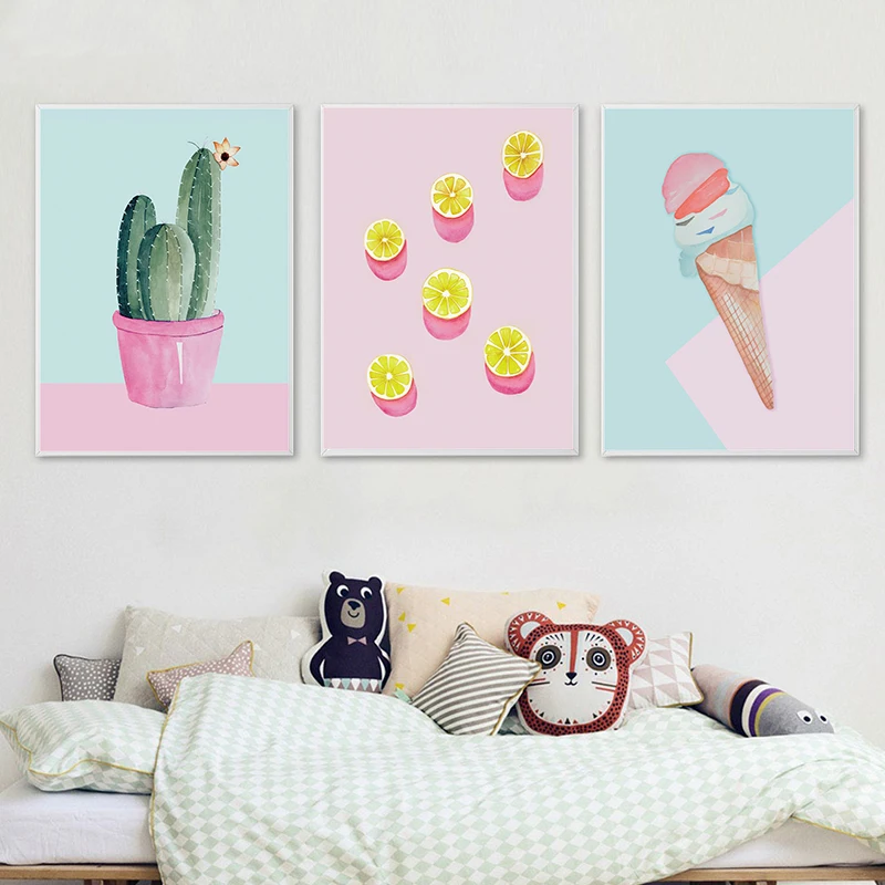 Картина на холсте торт и мороженое постер С КАКТУСОМ цитаты Скандинавское