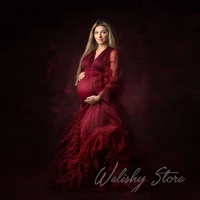new sexy burgundy maternity tulle dresses women 2020 deep v neck long floor length dress photo shoot pregnancy prom gown