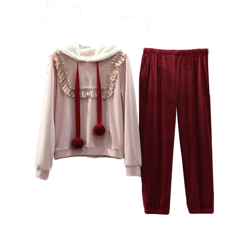 Зимняя женская пижама Новая зимняя Милая с длинным рукавом Женская бархатная