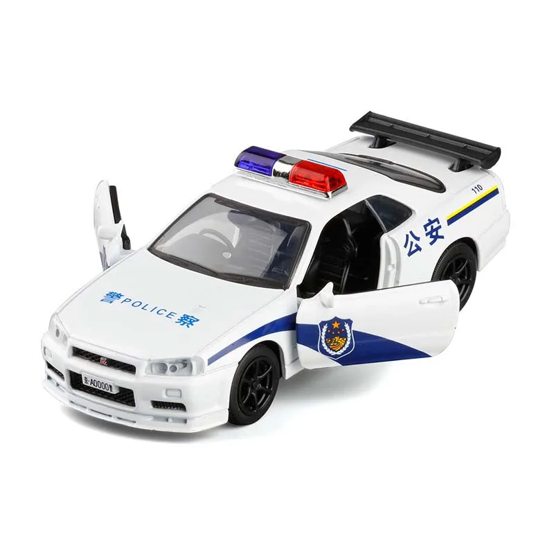1/36 Imitation GT-R R34 Pull Back Police Model Toy Car Alloy Die Cast 2 Door Openable GTR Toys Vehicle | Игрушки и хобби