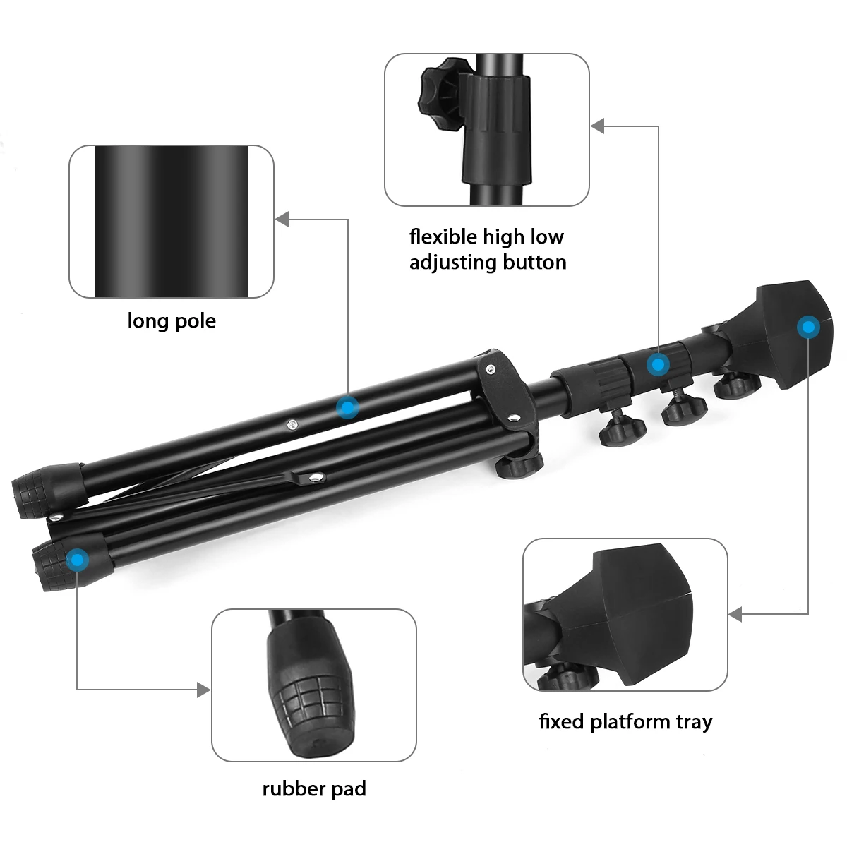 

ammoon Portable Floor Type Sheet Music Stand Metal Material Adjustable Height with Carry Bag Black Musical Instruments