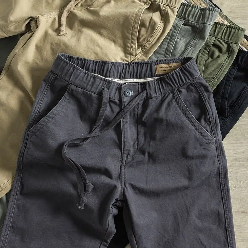 

Autumn Japanese retro casual overalls, old, washed loose, straight sports, nine-point drawstring trousers, men's popular