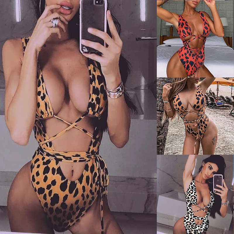 Бразильский купальник с леопардовым принтом Цельный большого размера