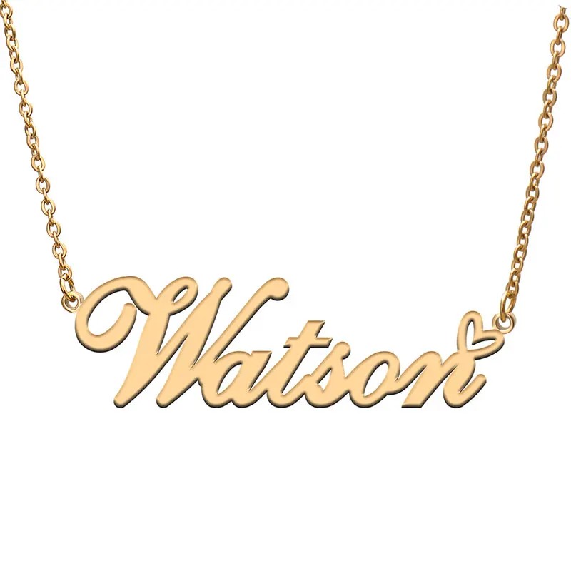 

Watson Love Heart Name Necklace Personalized Gold Plated Stainless Steel Collar for Women Girls Friends Birthday Wedding Gift