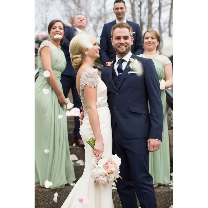 New Arrival Shawl Collar Men's Navy Blue Suits Hot Selling Custom Made Two Buttons Fashion Casual Wear Blazer 3 Pieces Skinny (0)