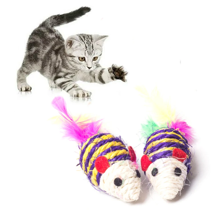 

1PC Cat Toys False Mouse Interactive Mini Funny Animal Playing Toys Kitten Feather Tail Sisal Rope Weave Ball For Pet Supplies