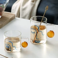 460ml creative scale glass mug breakfast mlik coffe cup household couple water cup ball handle design pattern drinkware cups