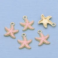 6pcs gold color crystal enamel pink starfish charms pendants for jewelry making bracelet necklace diy earrings handmade craft